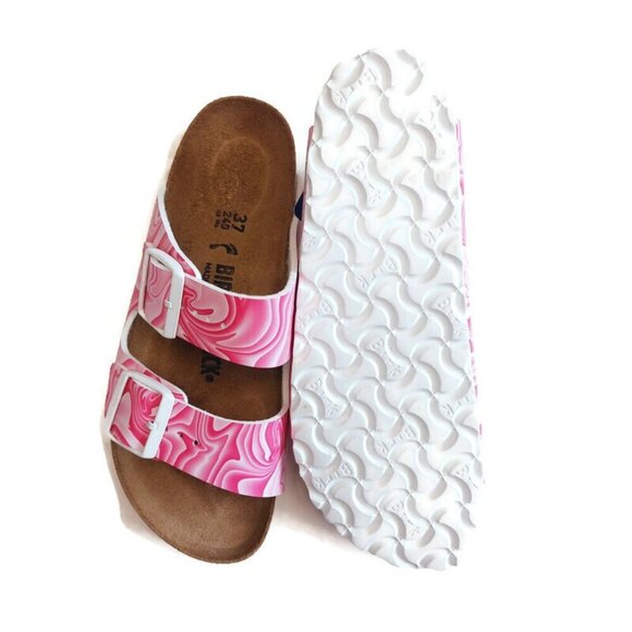 Birkenstock Arizona Birko-Flor Sandals Womens 6 Marble Twirl Fuchsia Tulip Pink - Picture 8 of 9